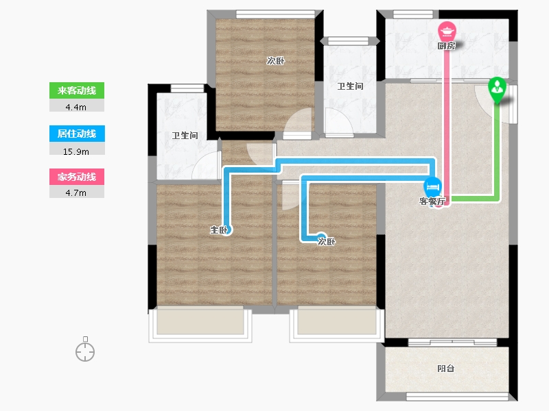 江苏省-苏州市-九龙仓蔚蓝花园​-85.60-户型库-动静线