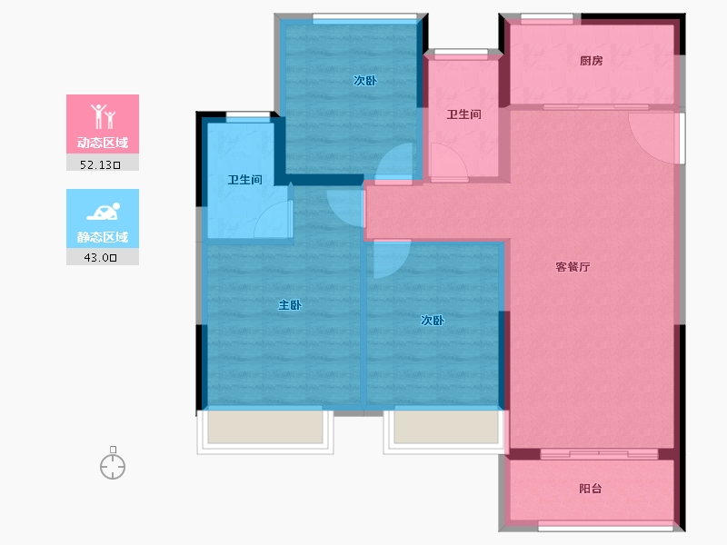 江苏省-苏州市-九龙仓蔚蓝花园​-85.60-户型库-动静分区