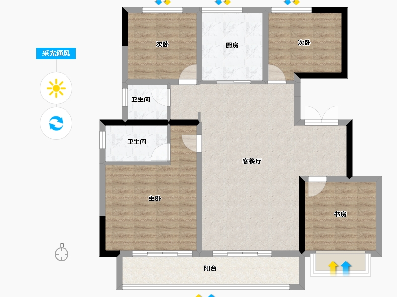 河南省-郑州市-裕华城-104.80-户型库-采光通风