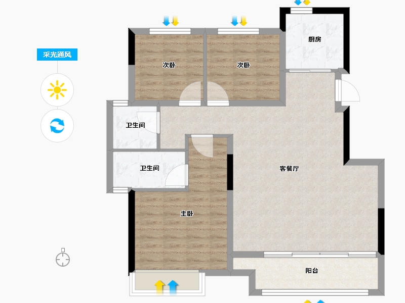 河南省-郑州市-万科·荣成云图-93.60-户型库-采光通风