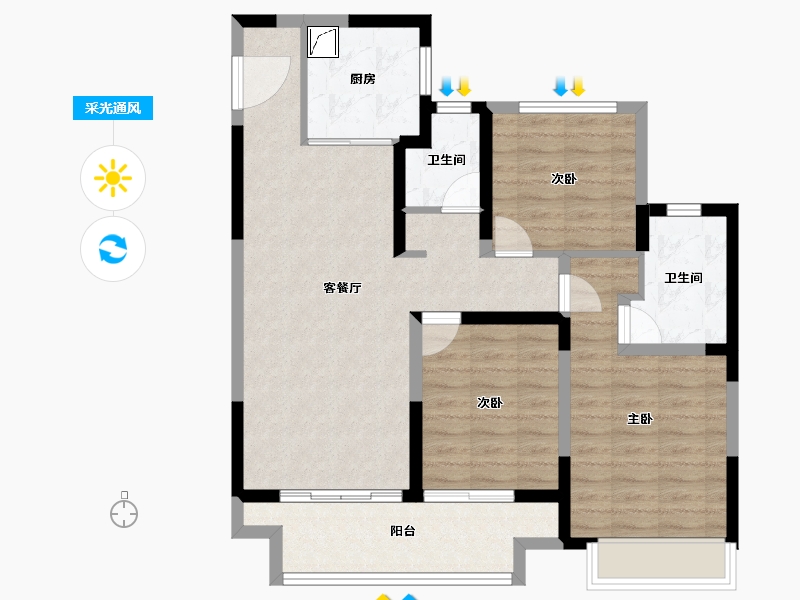 江苏省-苏州市-建发·御璟湾-86.89-户型库-采光通风