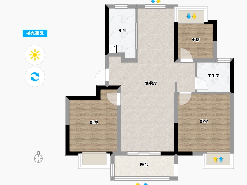 江苏省-苏州市-望湖玫瑰园-74.00-户型库-采光通风