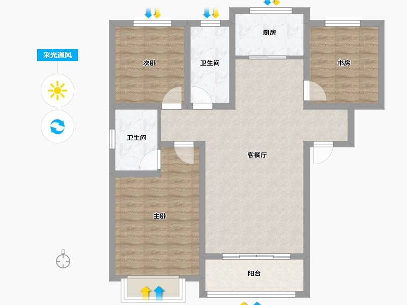 陕西省-宝鸡市-城虢和院-90.00-户型库-采光通风