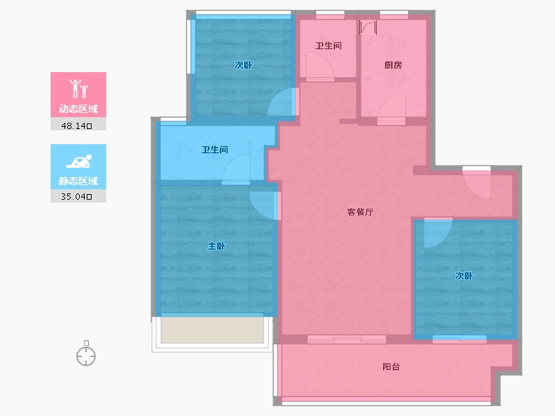 江苏省-苏州市-碧桂园伴山澜湾​-74.01-户型库-动静分区