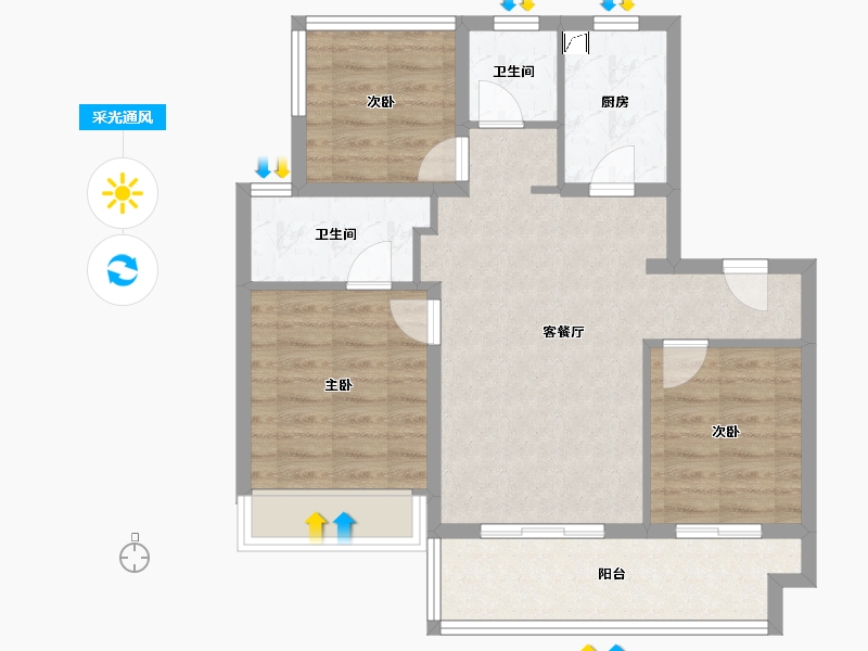 江苏省-苏州市-碧桂园伴山澜湾​-74.01-户型库-采光通风