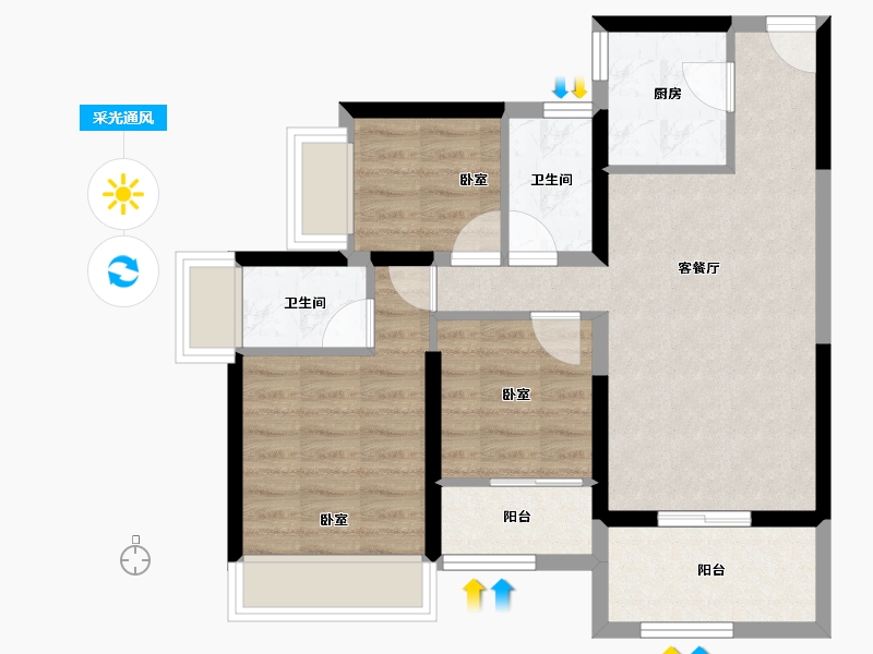 广东省-深圳市-珑湾上城花园-64.97-户型库-采光通风