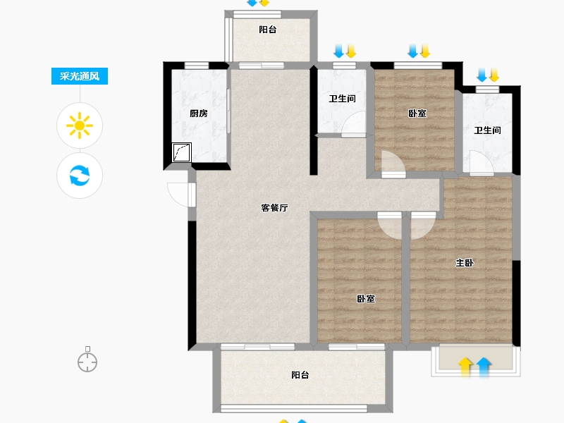 河南省-郑州市-中海如园-98.54-户型库-采光通风