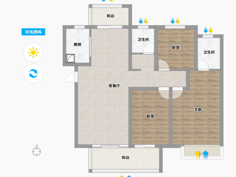 河南省-郑州市-中海如园-99.44-户型库-采光通风