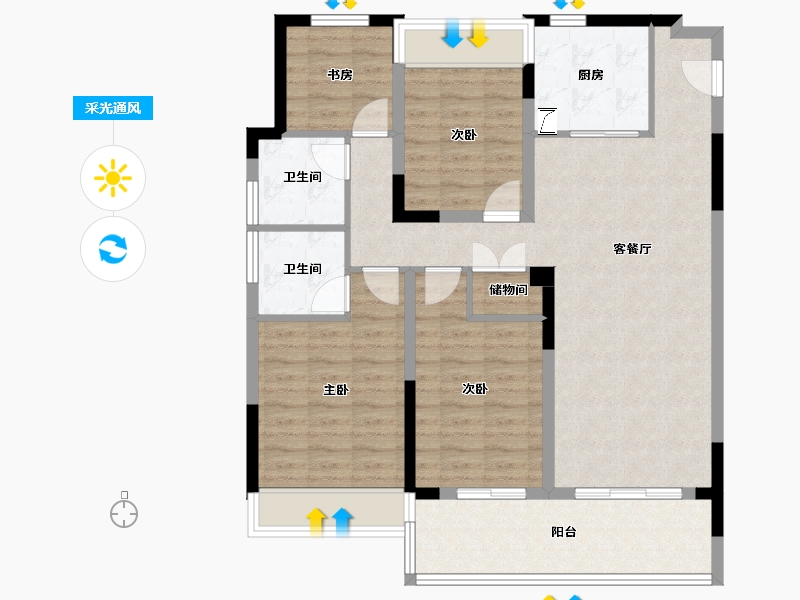 江苏省-苏州市-绿城招商·柳岸晓风-102.00-户型库-采光通风