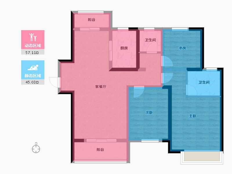 陕西省-宝鸡市-高新隆泰府-96.93-户型库-动静分区