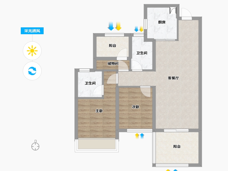 陕西省-咸阳市-融创御河宸院-75.24-户型库-采光通风