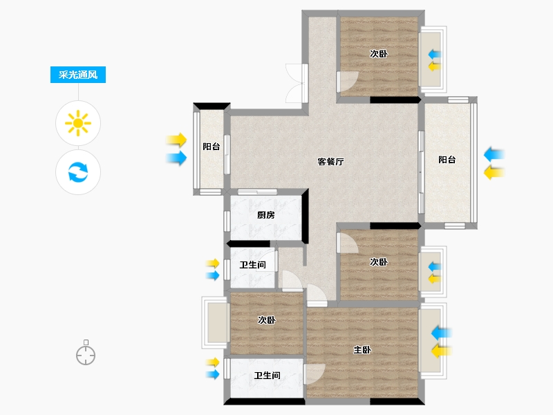 湖南省-长沙市-敏捷紫云府-105.00-户型库-采光通风