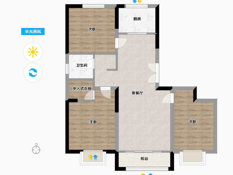 山东省-潍坊市-花漫里-80.00-户型库-采光通风