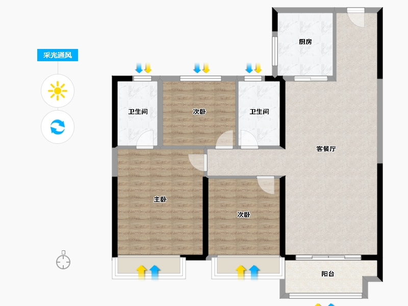 甘肃省-兰州市-云鼎天下-107.00-户型库-采光通风