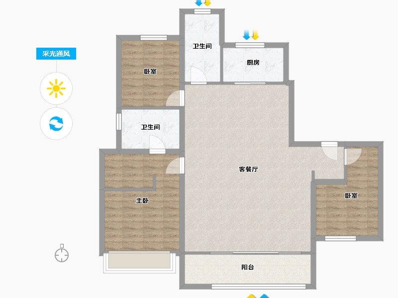 陕西省-咸阳市-御河宸院-120.00-户型库-采光通风