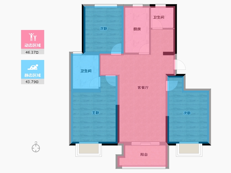 河南省-郑州市-宏江溢彩年华-79.70-户型库-动静分区