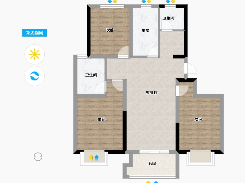 河南省-郑州市-宏江溢彩年华-79.70-户型库-采光通风