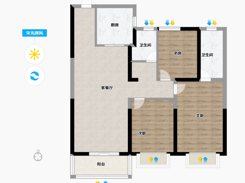 河南省-郑州市-华瑞紫韵城-92.80-户型库-采光通风