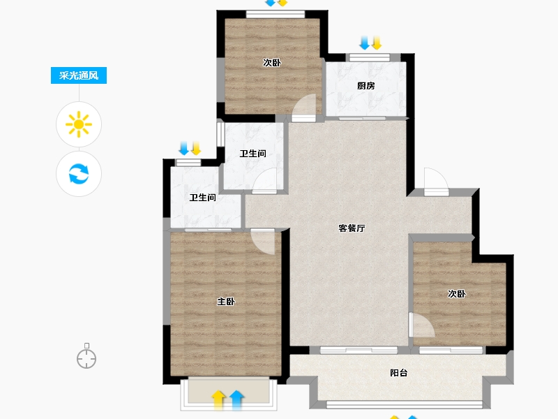 江苏省-扬州市-璟誉花园-89.30-户型库-采光通风