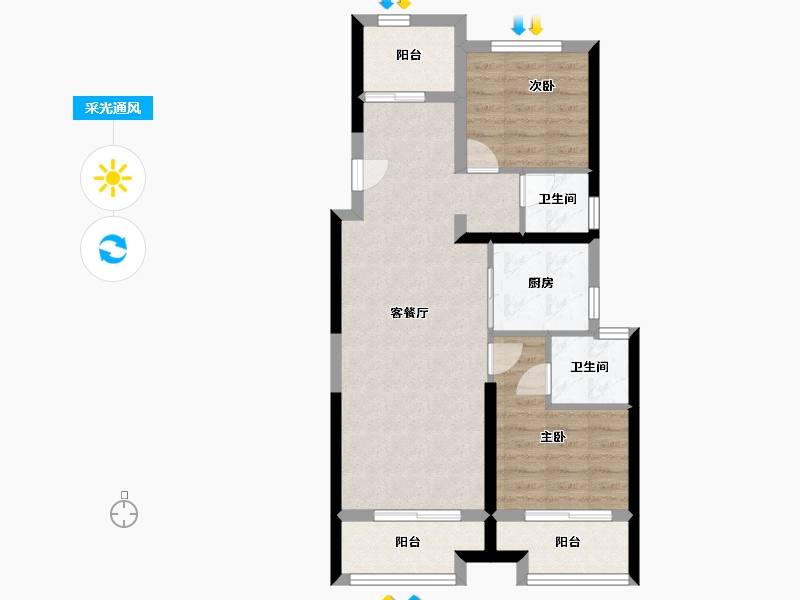 浙江省-嘉兴市-世茂茂悦府-67.00-户型库-采光通风