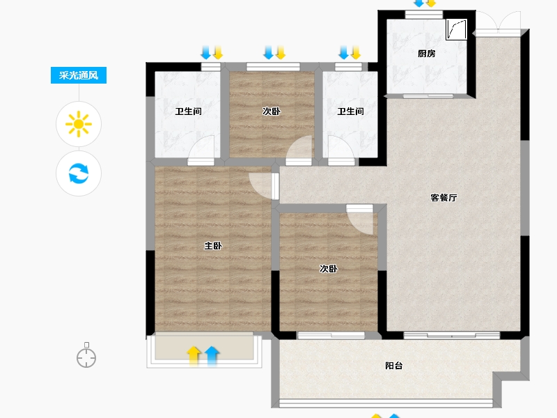 江苏省-盐城市-荣润湖畔玲珑-95.00-户型库-采光通风