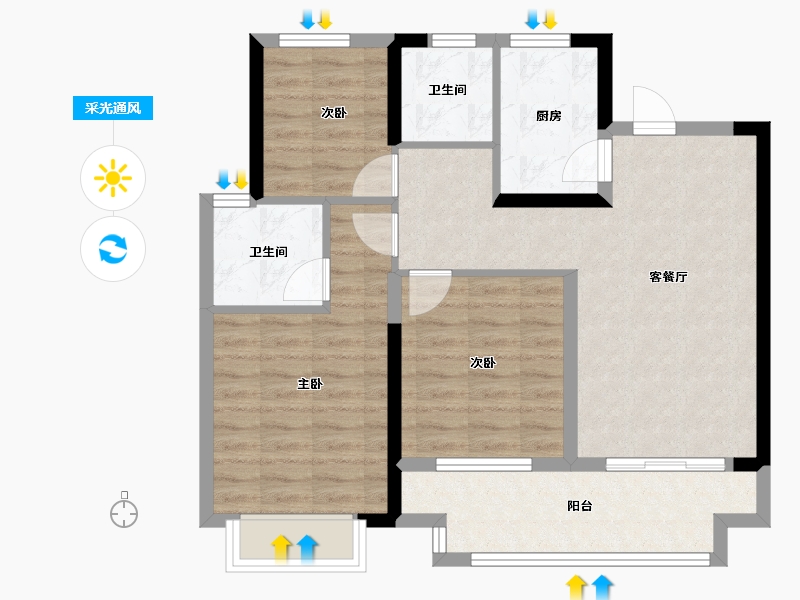 浙江省-宁波市-湖畔云庭-75.65-户型库-采光通风