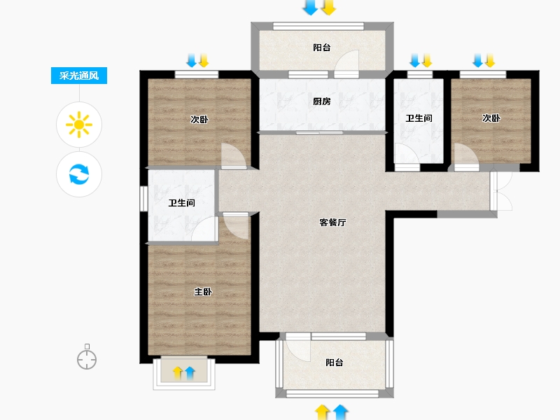 河北省-廊坊市-锦园-87.00-户型库-采光通风