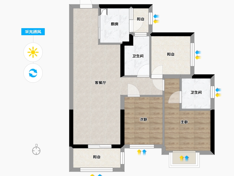 广东省-广州市-龙光玖御府-70.82-户型库-采光通风