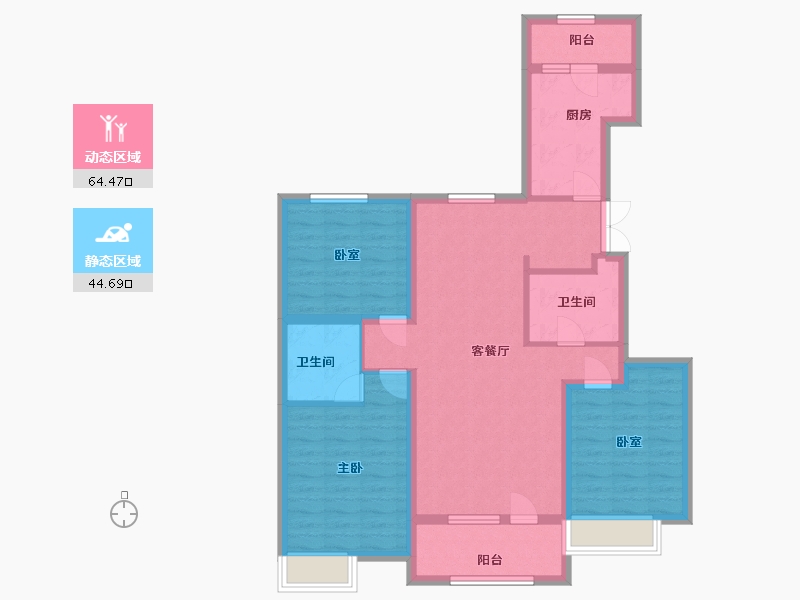 黑龙江省-哈尔滨市-哈南万达华府-D区-96.75-户型库-动静分区