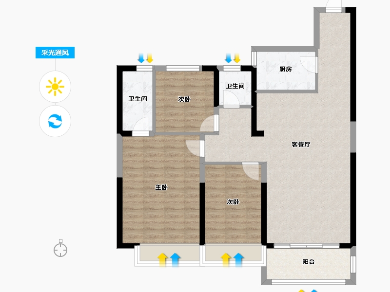 河南省-郑州市-亚星双河居-94.73-户型库-采光通风