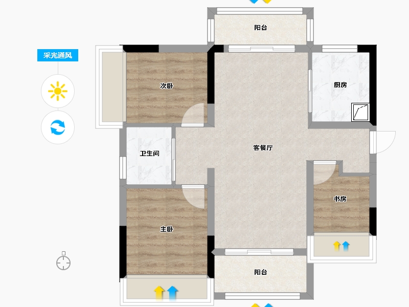 广东省-河源市-汇景九里湾-71.85-户型库-采光通风