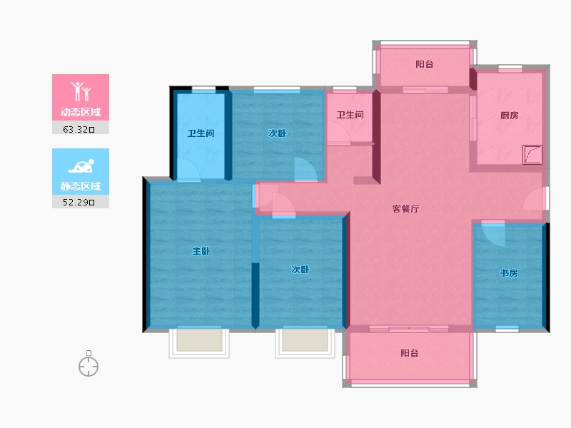 湖南省-常德市-保利时代营销中心-113.00-户型库-动静分区