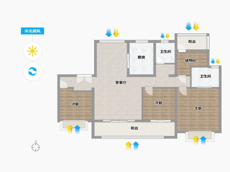 江苏省-泰州市-金通紫薇园-120.12-户型库-采光通风