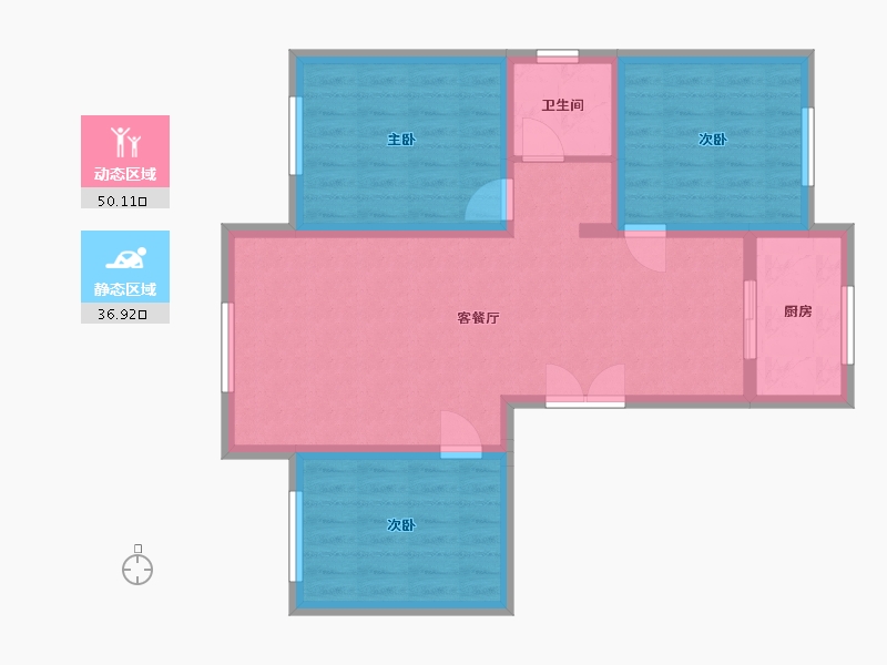 新疆维吾尔自治区-克拉玛依市-泰富嘉园-87.36-户型库-动静分区