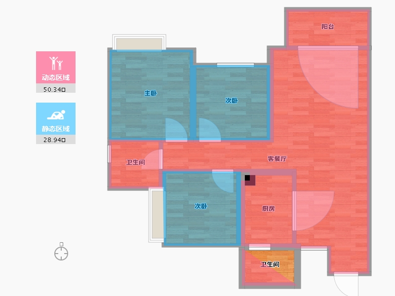 浙江省-杭州市-假日广场一栋一卫户型-72.82-户型库-动静分区