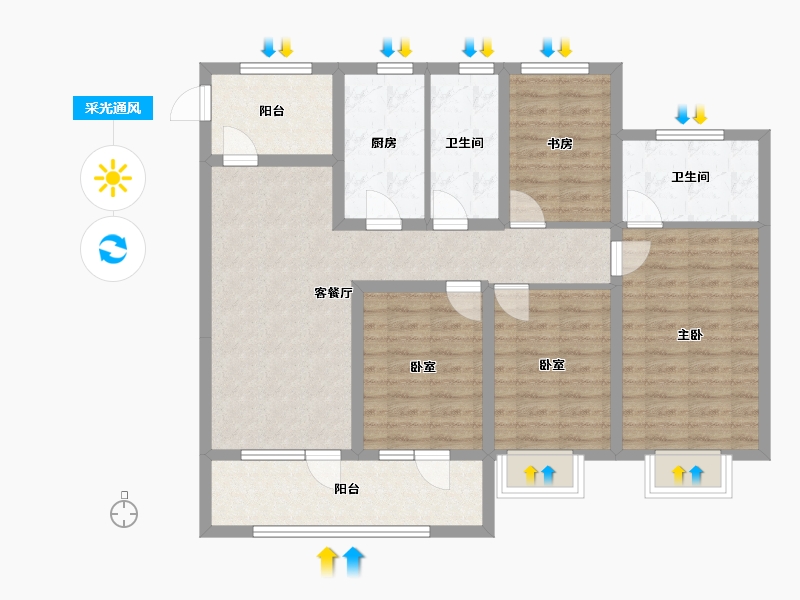 山东省-烟台市-珑璟台-100.30-户型库-采光通风