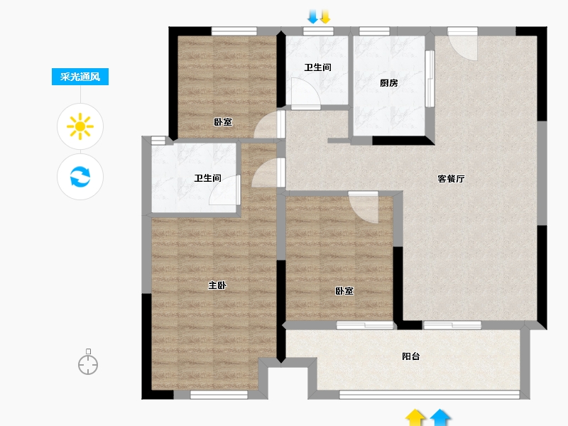 山东省-菏泽市-天润府-90.00-户型库-采光通风