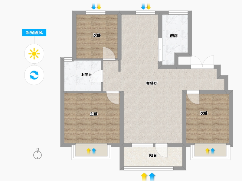 山东省-青岛市-鲁商蓝岸新城-85.00-户型库-采光通风