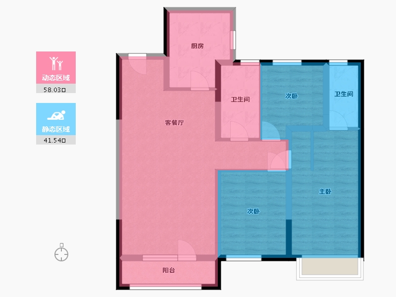 辽宁省-沈阳市-龙湖原府-95.56-户型库-动静分区