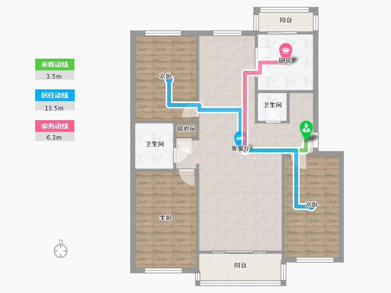 内蒙古自治区-呼和浩特市-铁路设计院家属楼-127.00-户型库-动静线