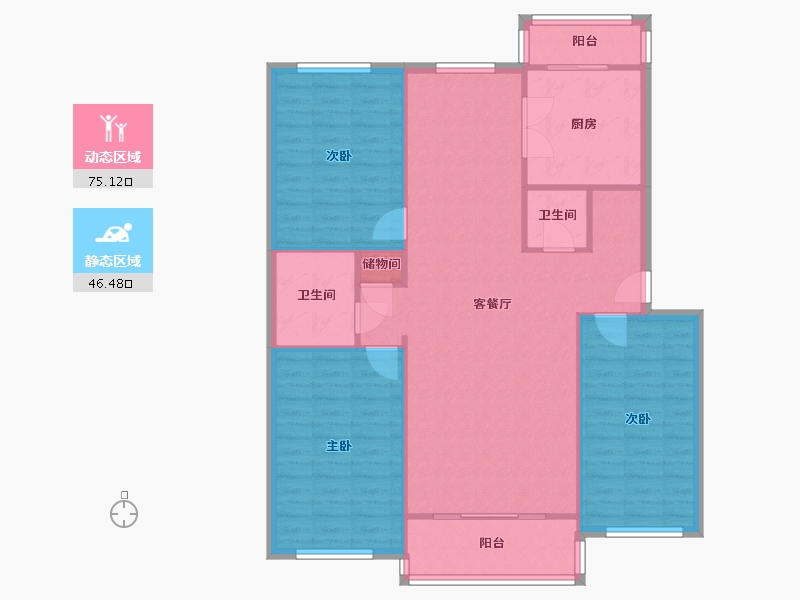 内蒙古自治区-呼和浩特市-铁路设计院家属楼-127.00-户型库-动静分区