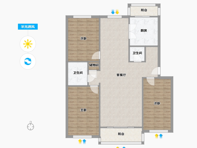 内蒙古自治区-呼和浩特市-铁路设计院家属楼-127.00-户型库-采光通风