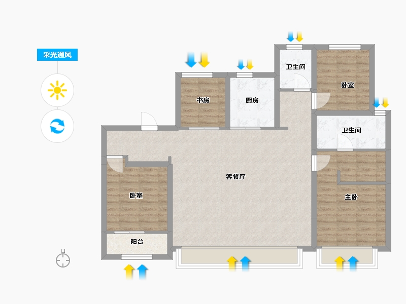 陕西省-西安市-融创时代奥城-114.32-户型库-采光通风