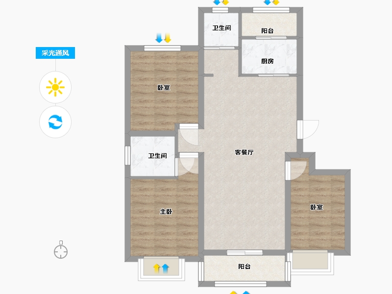 山东省-德州市-市政名仕豪廷-105.00-户型库-采光通风