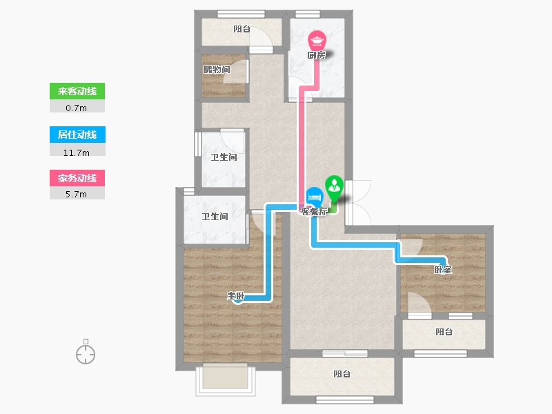 浙江省-宁波市-鹿湖花苑-80.00-户型库-动静线