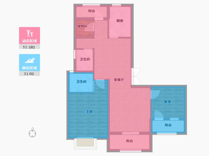 浙江省-宁波市-鹿湖花苑-80.00-户型库-动静分区