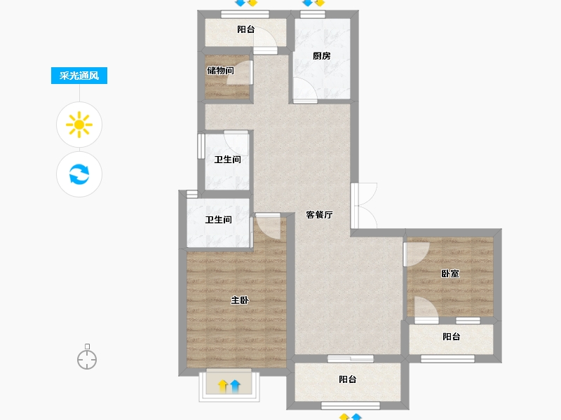 浙江省-宁波市-鹿湖花苑-80.00-户型库-采光通风