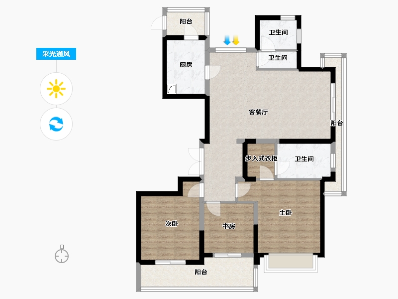 浙江省-温州市-昆玉华府-120.00-户型库-采光通风