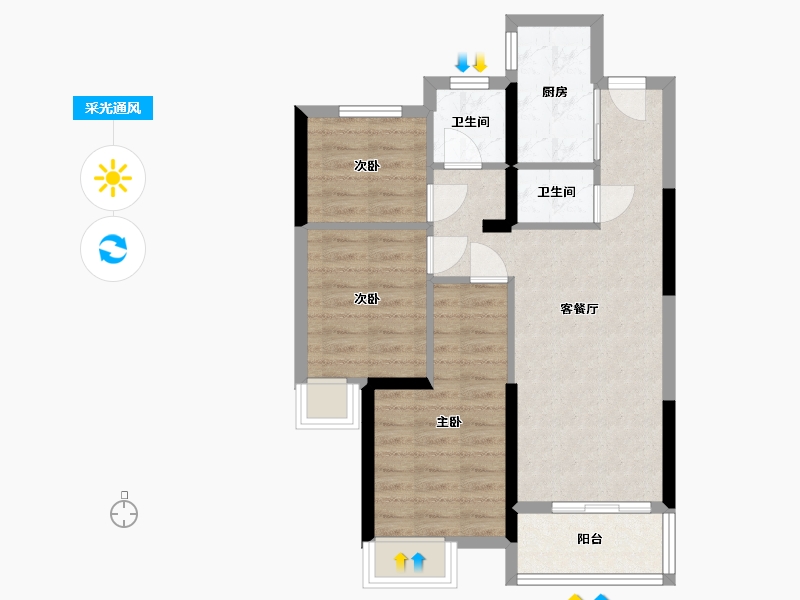 河南省-郑州市-中建滨水苑-71.00-户型库-采光通风