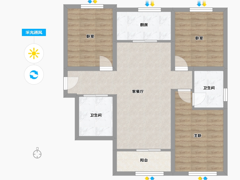 河北省-廊坊市-天园三期-89.67-户型库-采光通风